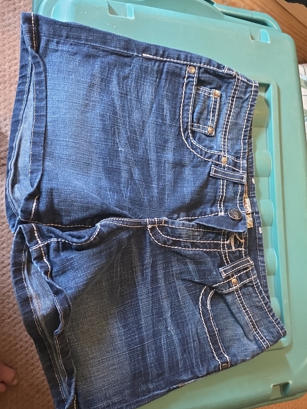 BKE Women's Dark Blue Denim Shorts with Contrast Stitching